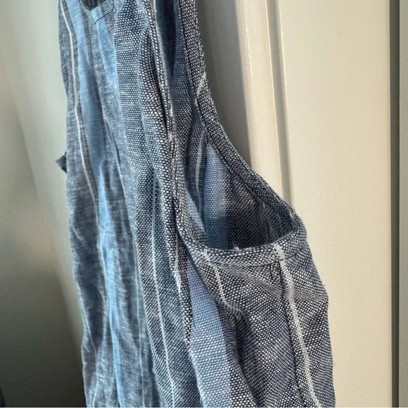 NWT Drew Anthropologie Linen Blue Striped Tank Size Small Fray Raw Hem Zipper - Picture 4 of 10